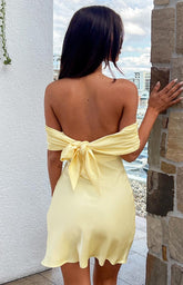 Yellow Satin Off the Shoulder Mini Dress