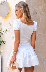 White Front Buttoned Mini Dress