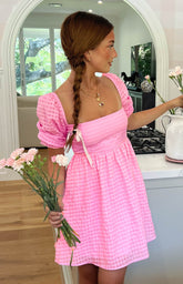 Pink Square Neckline Babydoll Mini Dress