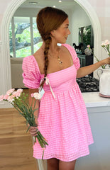 Pink Square Neckline Babydoll Mini Dress