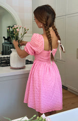 Pink Square Neckline Babydoll Mini Dress