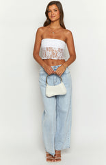 White Lace Strapless Crop Top