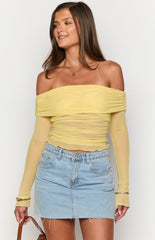 Yellow Mesh Off Shoulder Top