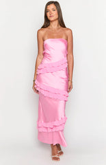 Pink Satin Bandeau Maxi Dress