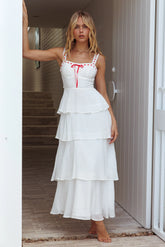 White Sleeveless Tiered Midi Dress
