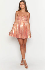 Orange Metallic Strapless Mini Dress