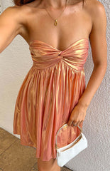 Orange Metallic Strapless Mini Dress