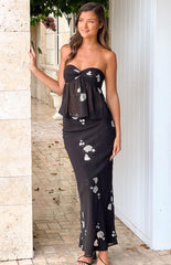 Black Floral Strapless Top