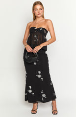 Black Floral Strapless Top