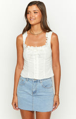 White Frilled Tank Top