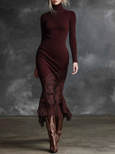 Elegant Burgundy Crochet Lace Hem Maxi Dress