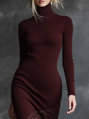Elegant Burgundy Crochet Lace Hem Maxi Dress