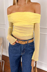 Yellow Mesh Off Shoulder Top