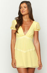 Baby Yellow V Neck Mini Dress