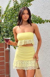 Yellow Lace Frill Mini Skirt