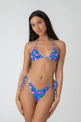 Royal Blue Floral Triangle Halter Bikini Sets