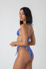Royal Blue Floral Triangle Halter Bikini Sets