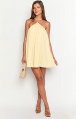 Yellow Halter Puff Mini Dress