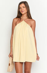 Yellow Halter Puff Mini Dress