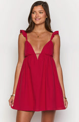 Red V Neckline Mini Dress