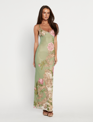 Olive Green Floral Slip Maxi Dress