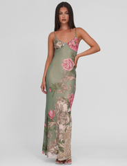 Olive Green Floral Slip Maxi Dress