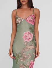 Olive Green Floral Slip Maxi Dress