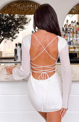 White Long Sleeve Backless Mini Dress