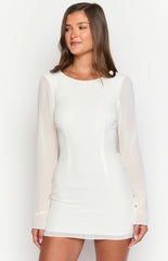 White Long Sleeve Backless Mini Dress