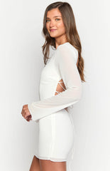 White Long Sleeve Backless Mini Dress