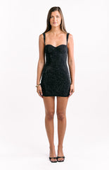Black Sequin Party Mini Dress