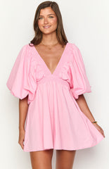 Baby Pink Short Sleeve Mini Dress
