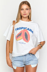 Tropicana Print Oversized White Tee