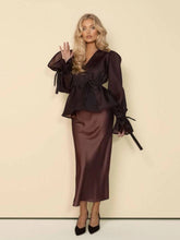 Sheer Pepum Blouse and Satin Dress Matching Sets