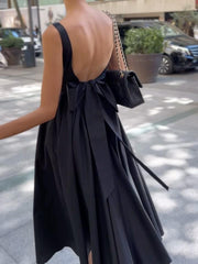 Black Square Neck Backless Midi Dress