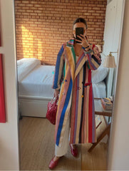 Colorful Rainbow Striped Long Coat