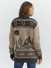 Brown Christmas Print Shawl Cardigan