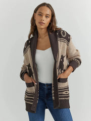Brown Christmas Print Shawl Cardigan