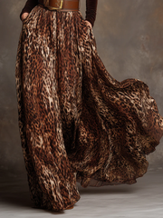 Velvet Turtleneck Top and Leopard Print Skirt Two Peice Set