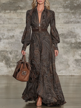 Vintage Paisley Print Zip Maxi Dress