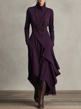 Purple Turtleneck Long Sleeves Maxi Dress