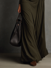 Olive Green Draped Neckline Maxi Dress