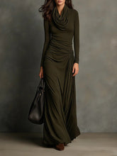 Olive Green Draped Neckline Maxi Dress