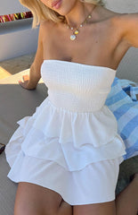 White Strapless Tiered Mini Dress