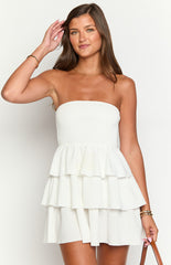 White Strapless Tiered Mini Dress