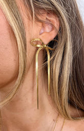 Gold Bow Drop Earrings