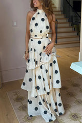 Polka Dot Print Tank Top and Maxi Skirt Set