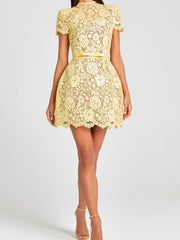 Yellow Crochet Lace Mini Dress