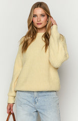 Yellow Ribbed Knit Oversized Sweater