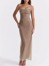 Brown Sequined Slip Maxi Dress